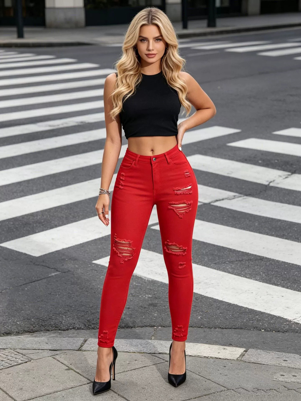 ZARA Best Seller Women Ripped Skinny Jeans Slim Fit Standard Size Factory Direct